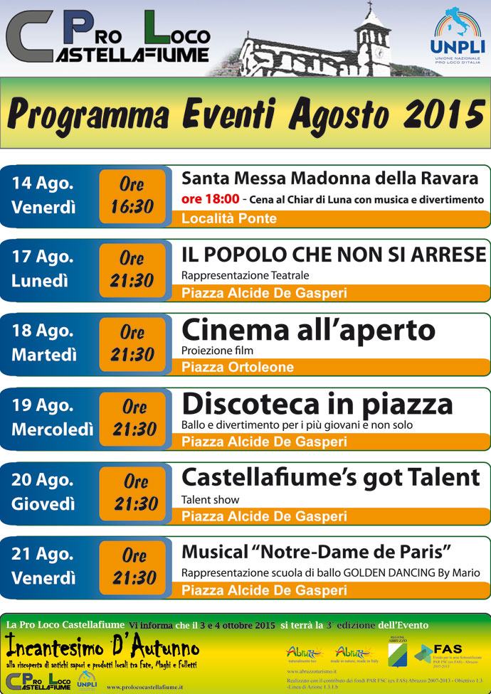 Programma Eventi Agosto 2015